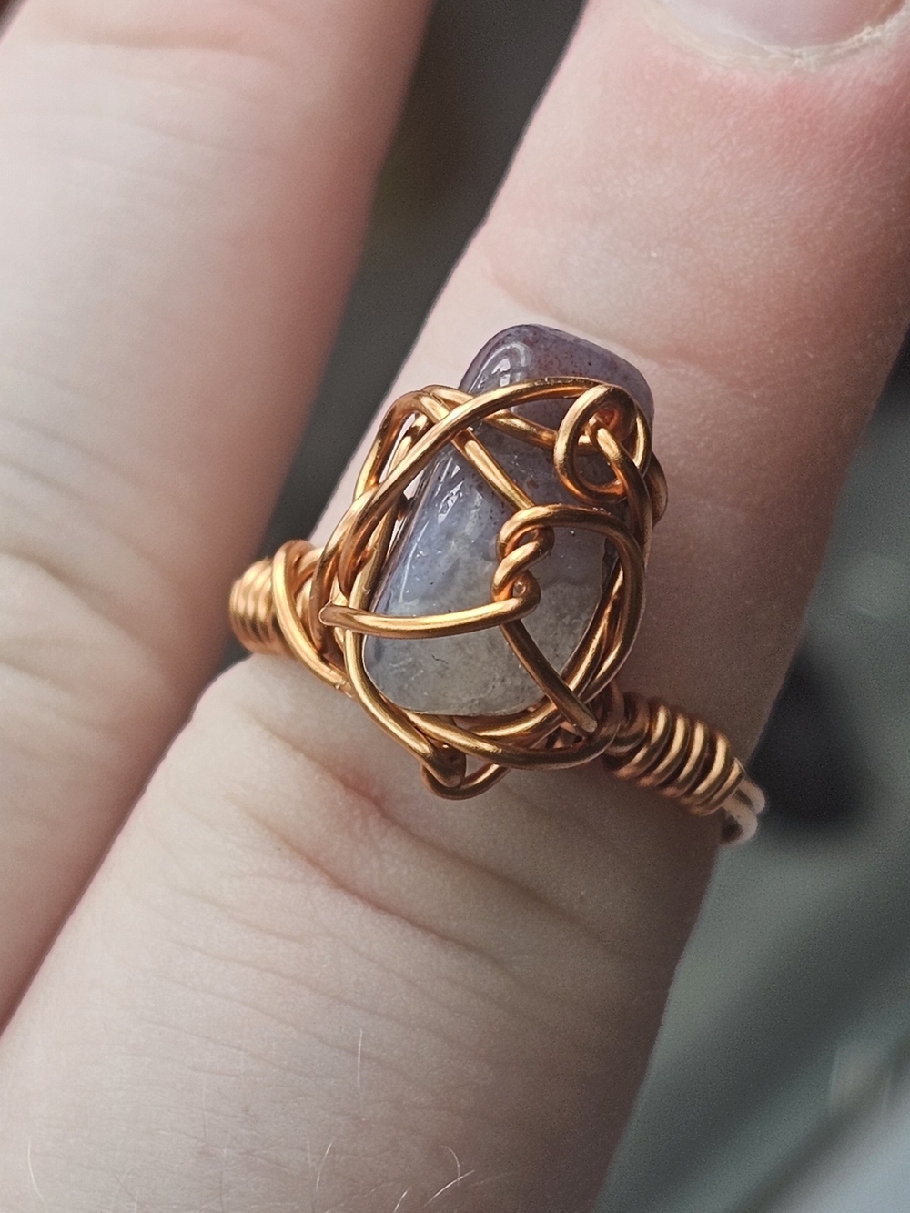 Handcrafted Copper Wire Ring with Purple Indian Agate Stone